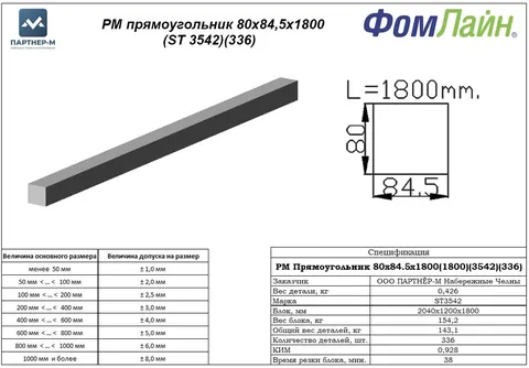 РМ прямоугольник 80х84,5х1800 (ST 3542)(336) — фигурная деталь из ППУ, 80×84.5×1800 мм