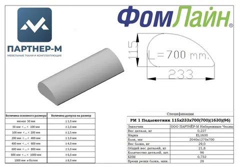 РМ1 Подлокотник 115х233х700(700)(EL 1630)(96)