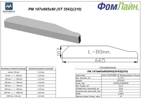 РМ 107х665х80 (ST 3542)(210) — фигурная деталь из ППУ, 107×665×80 мм