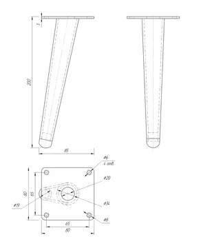 Опора Н 093 (h = 200) (Black) — диагональная мебельная опора — черный — 093 мм