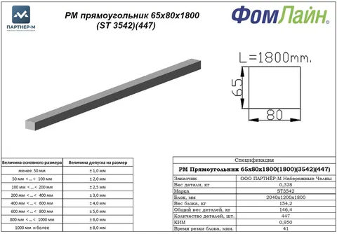 РМ прямоугольник 65х80х1800 (ST 3542)(447) — фигурная деталь из ППУ, 65×80×1800 мм