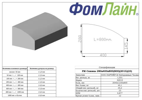 РМ Спинка 280х400х800(800)(2015)(23) — заготовка спинки из ППУ, 280×400×800 мм
