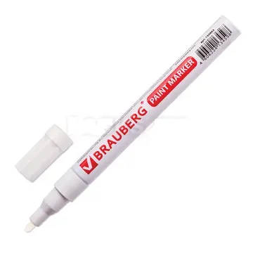 Маркер-Краска Лаковый (Paint Marker) 2 мм, Белый, Нитро-Основа, Алюмин.Корпус, BRAUBERG