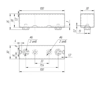 Опора (FQQ35) L-100 — прямоугольная мебельная опора