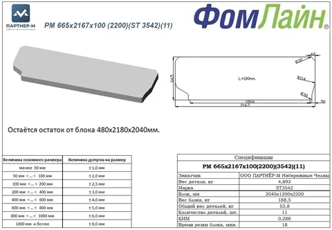 РМ 665x2167x100 (2200)(ST 3542)(11) — фигурная деталь из ППУ, 665×2167×100 мм