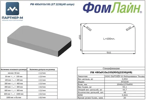 РМ 480x910x100 (ST 2236)(48 штук)
