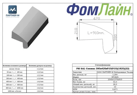РМ SAL Спинка 380х420х910 (18-25)(44) — заготовка спинки из ППУ, 380×420×910 мм
